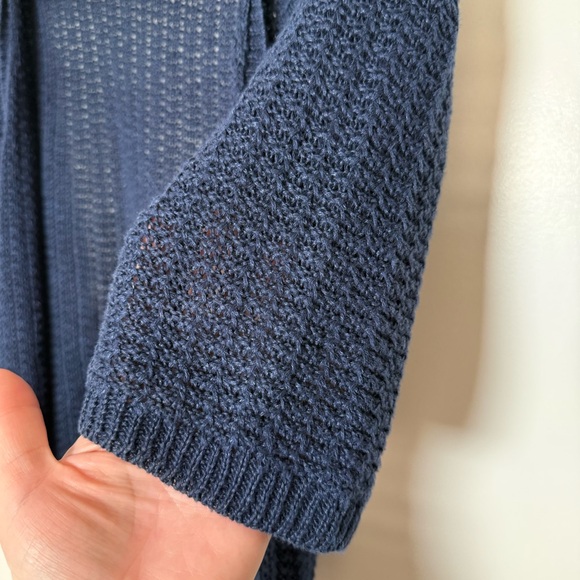 Lauren Ralph Lauren Open Cardigan Women Sz M Navy Knit V Neck Cropped 100% Linen - Picture 4 of 10